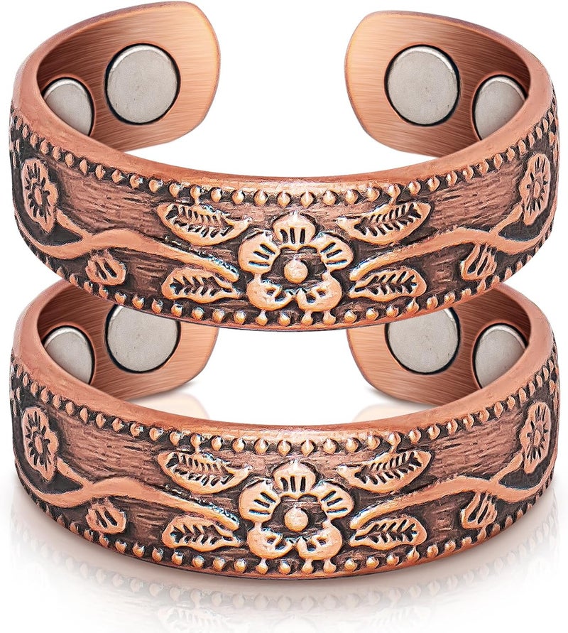 Auramag Copper Rings for Women,99.99% Pure Copper Magnetic Rings with 3500 Gauss Magnets, Jewelry for Women(Set of 2) - Image 1